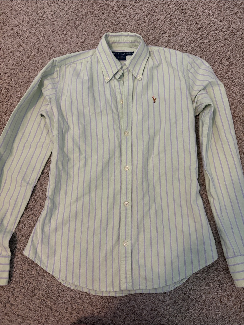 Polo by Ralph Lauren Light Mint Button-Down Shirt with Lavender Stripes-slim fit